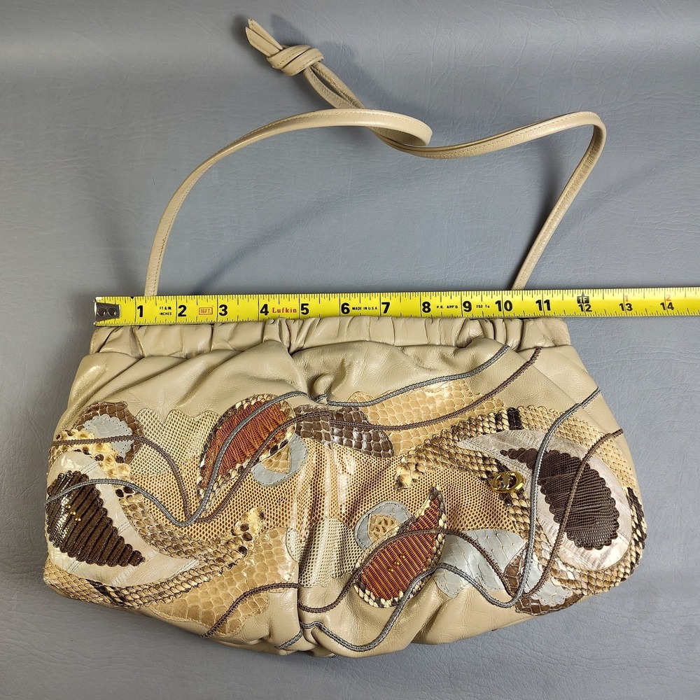 Vintage 80s Carlo Fiori Italy Snakeskin Patchwork Leather Shoulder Crossbody Bag - Picture 14 of 16
